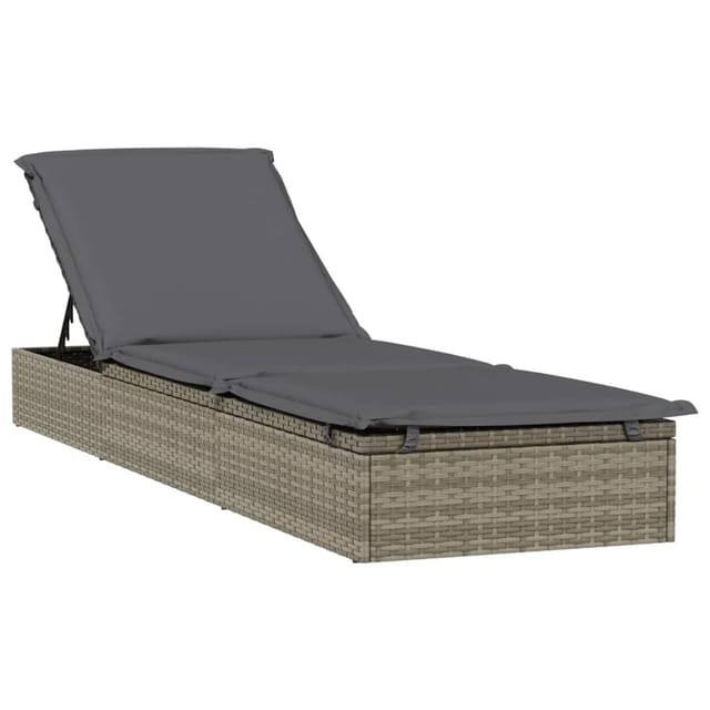 vidaXL Sonnenliege 1 Stk mit Auflage Grau 201x55x62 cm Poly Rattan 319631