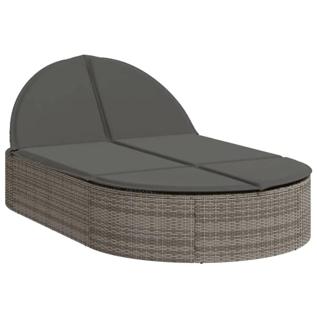 vidaXL Doppel-Sonnenliege mit Kissen Grau Poly Rattan 368648