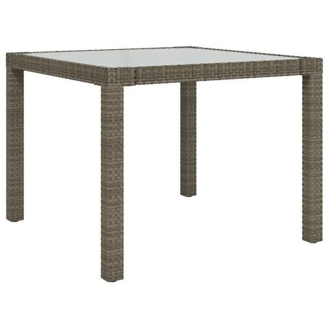 vidaXL Gartentisch 90x90x75 cm Gehärtetes Glas Poly Rattan Grau 316700