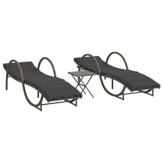 vidaXL Sonnenliegen 2 Stk mit Tisch Grau Poly Rattan 368265