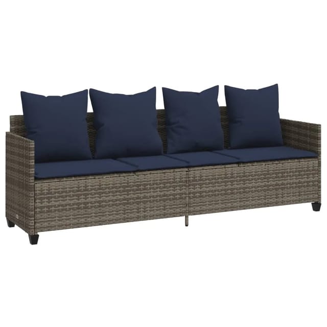 vidaXL Sonnenliege mit Kissen Grau Poly Rattan 368351