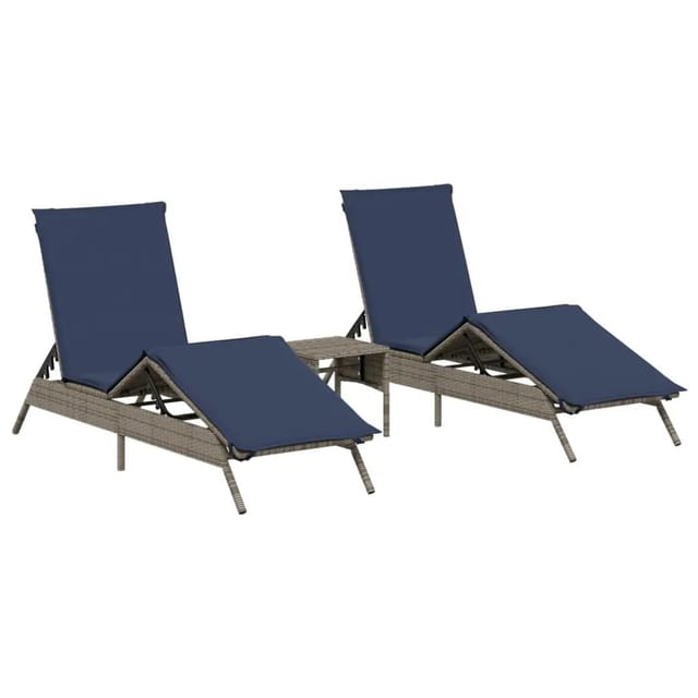 vidaXL Sonnenliegen 2 Stk mit Tisch Grau Poly Rattan 4002716