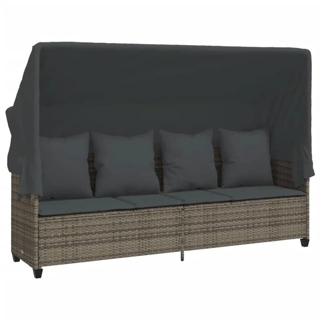 vidaXL Sonnenliege mit Dach und Kissen Grau Poly Rattan 368355
