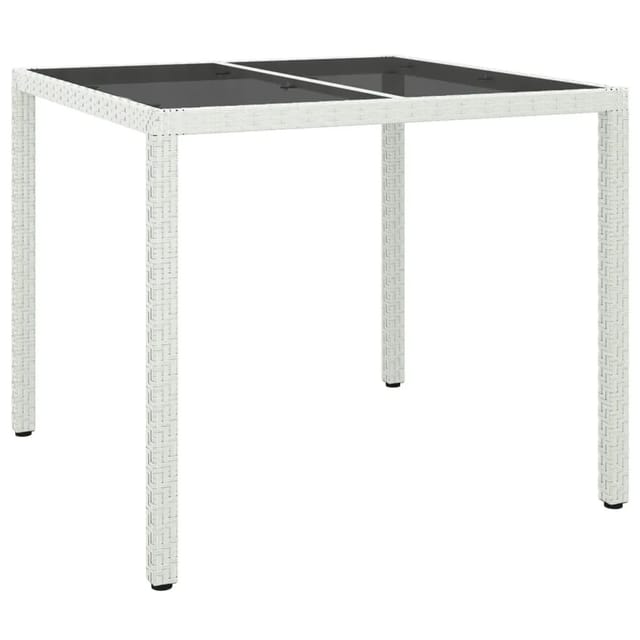 vidaXL Gartentisch 90x90x75 cm Gehärtetes Glas Poly Rattan Weiß 316702