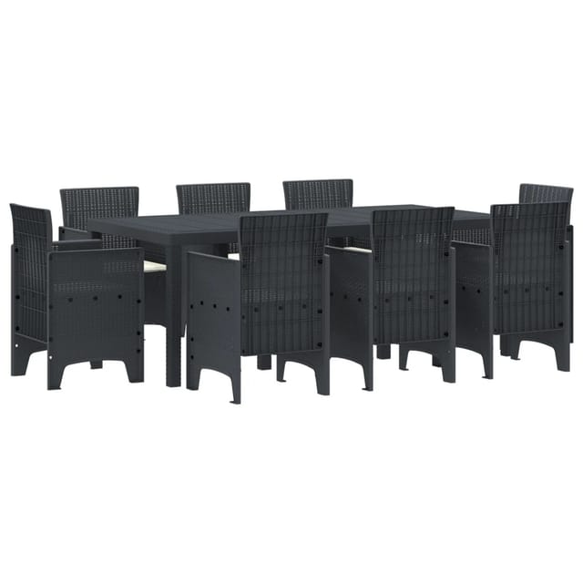 vidaXL 9-tlg Garten-Essgruppe mit Kissen Anthrazit Poly Rattan 3378576