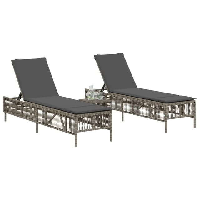 vidaXL Sonnenliegen 2 Stk mit Tisch Grau Poly Rattan 4002748