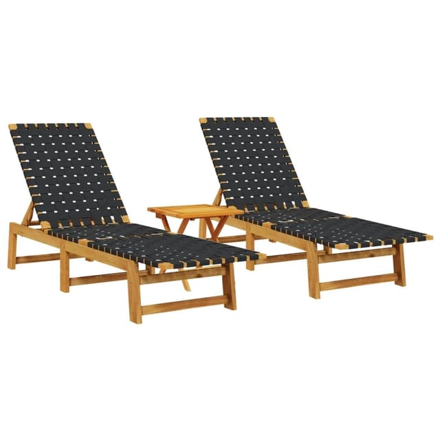 vidaXL Sonnenliegen 2 Stk mit Tisch Schwarz Massivholz Akazie 3214216