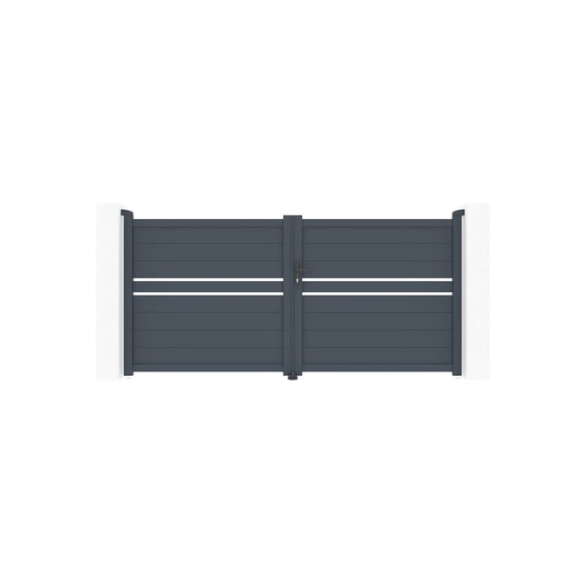 Casanoov Flügeltor Cimone 300x140cm Aluminium & 2 Eifel Pfosten 15x15cm H.166cm Grau