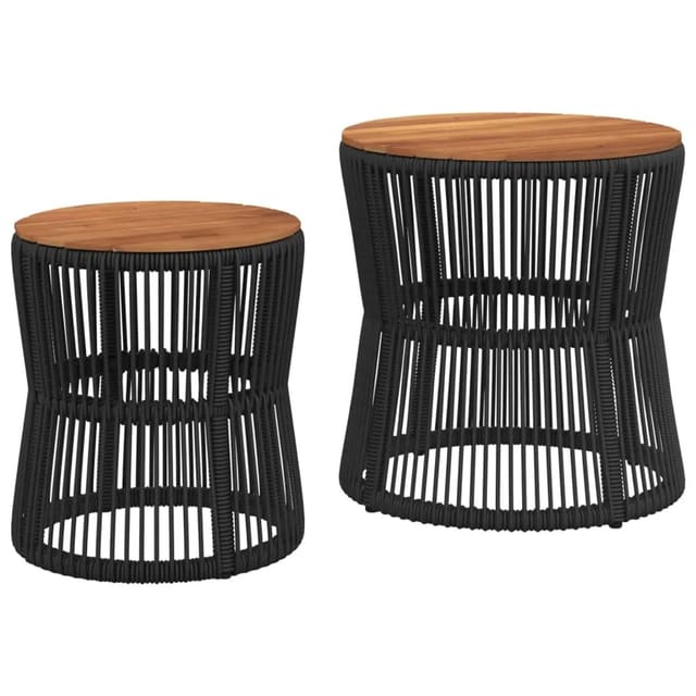 vidaXL Garten-Beistelltische 2 Stk mit Holzplatte Schwarz Poly Rattan 366291