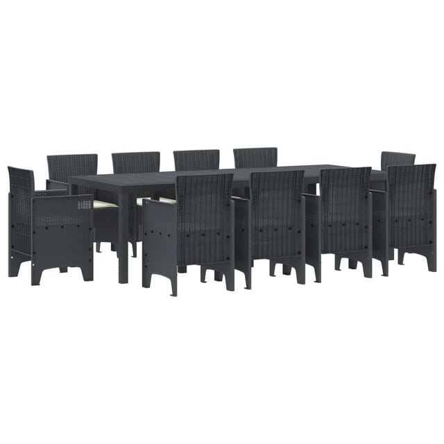 vidaXL 11-tlg Garten-Essgruppe mit Kissen Anthrazit Poly Rattan 3378596