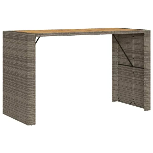 vidaXL Garten-Bartisch mit Holzplatte Grau 185x80x110 cm Polyrattan 368701