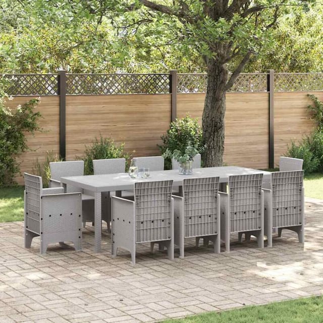 vidaXL 11-tlg Garten-Essgruppe Hellgrau Poly Rattan 3378607