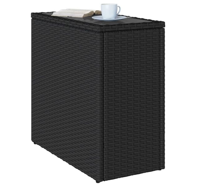 vidaXL Garten-Beistelltisch mit Glasplatte Schwarz 58x27,5x55cm Rattan 365982