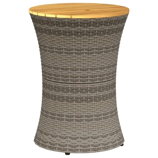 vidaXL Garten-Beistelltisch Trommelform Grau Poly Rattan & Massivholz 368297