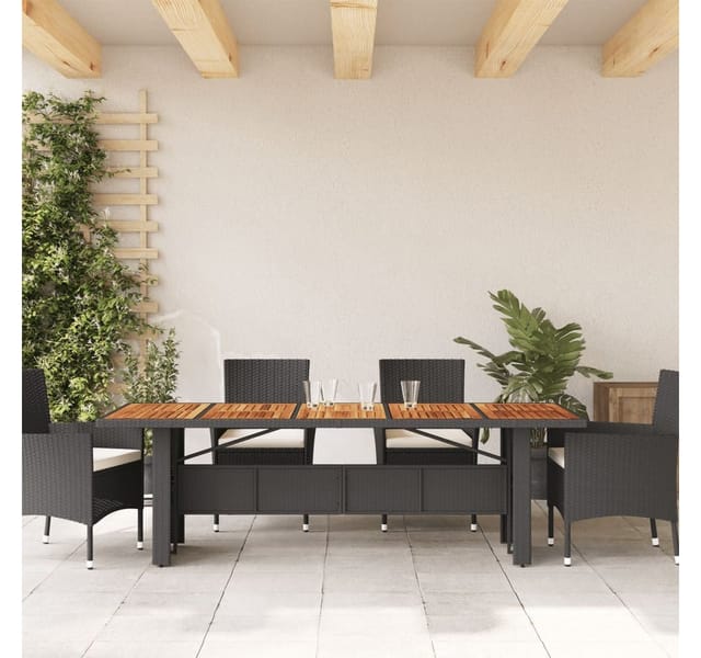 vidaXL Gartentisch mit Holzplatte Schwarz 240x90x75 cm Poly Rattan 365595