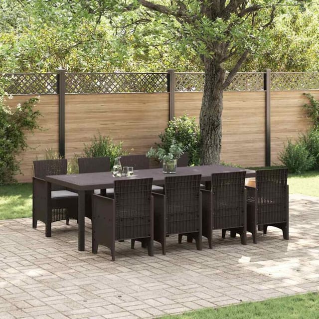 vidaXL 9-tlg Garten-Essgruppe mit Kissen Braun Poly Rattan 3378739