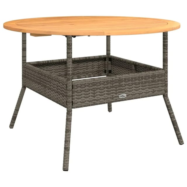 vidaXL Gartentisch mit Holzplatte Grau Ø110x71 cm Poly Rattan 368626