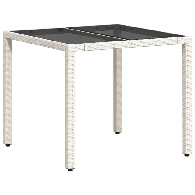 vidaXL Gartentisch mit Glasplatte Weiß 90x90x75 cm Poly Rattan 368123