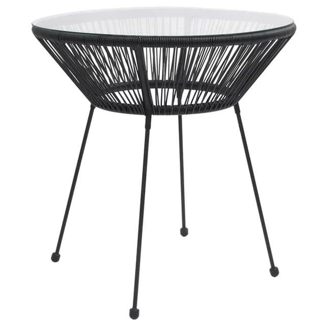 vidaXL Garten-Esstisch Schwarz Ø70x74 cm Rattan und Glas 312165