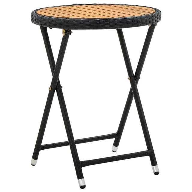 vidaXL Beistelltisch Schwarz 60 cm Poly Rattan und Massivholz Akazie 316509