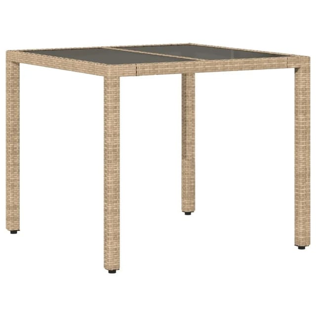 vidaXL Gartentisch mit Glasplatte Beige 90x90x75 cm Poly Rattan 365527