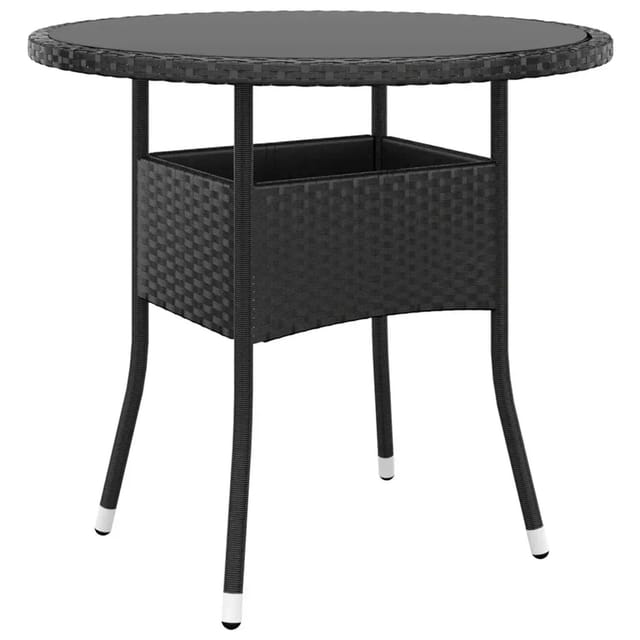 vidaXL Gartentisch Ø80x75 cm Hartglas und Poly Rattan Schwarz 310604