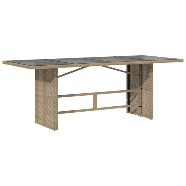 vidaXL Gartentisch mit Glasplatte Beige 190x80x75 cm Poly Rattan 365605