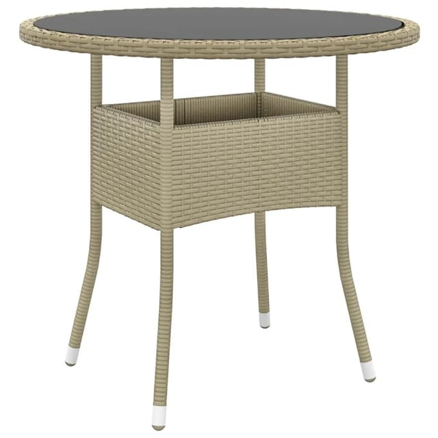 vidaXL Gartentisch Ø80x75 cm Hartglas und Poly Rattan Beige 310607