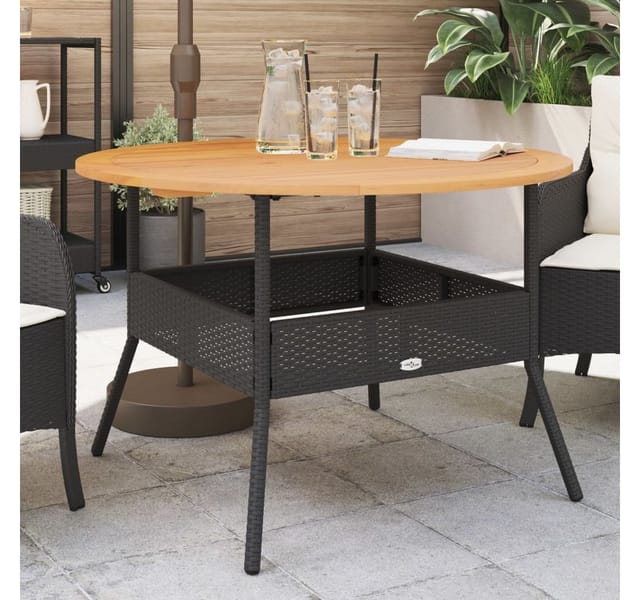 vidaXL Gartentisch mit Holzplatte Schwarz Ø110x71 cm Poly Rattan 368625