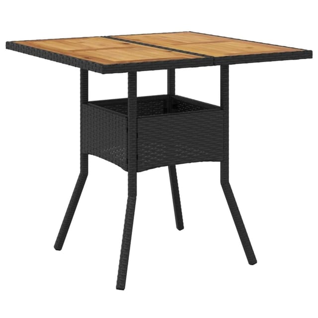 vidaXL Gartentisch mit Holzplatte Schwarz 80x80x75 cm Poly Rattan 365519