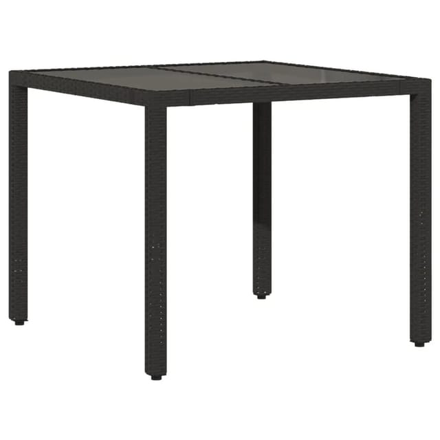 vidaXL Gartentisch mit Glasplatte Schwarz 90x90x75 cm Poly Rattan 365586