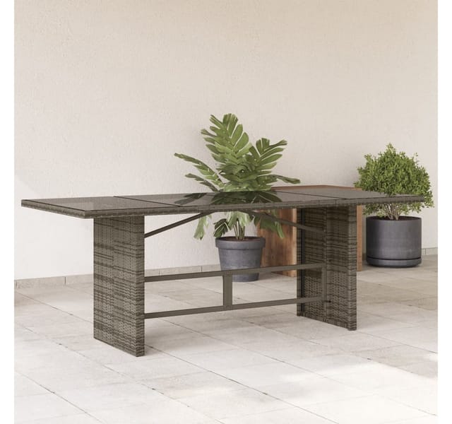 vidaXL Gartentisch mit Glasplatte Grau 190x80x75 cm Poly Rattan 365604