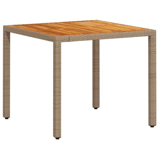 vidaXL Gartentisch Beige 90x90x75 cm Poly Rattan Akazienholz 368124