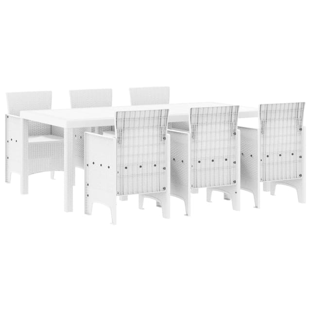 vidaXL 7-Teilige Garten Essgruppe Weiß Poly Rattan 3378722