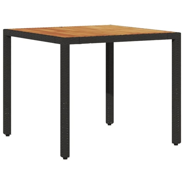vidaXL Gartentisch mit Holzplatte Schwarz 90x90x75 cm Poly Rattan 365529