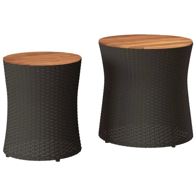 vidaXL Garten-Beistelltische 2 Stk mit Holzplatte Schwarz Poly Rattan 366288