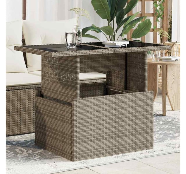 vidaXL Gartentisch mit Glasplatte Grau 100x55x73 cm Poly Rattan 366121