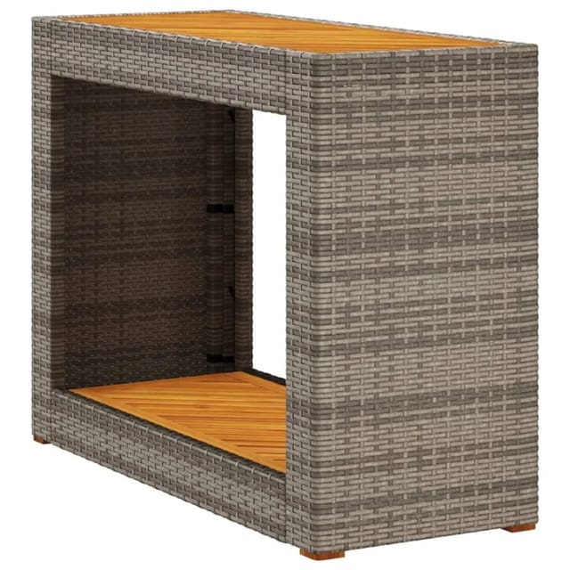 vidaXL Garten-Beistelltisch mit Holzplatte Grau Poly Rattan 366307