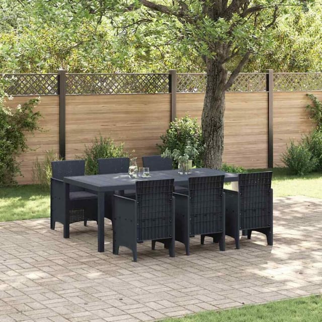vidaXL 7-Teiliges Garten Esstischset mit Kissen Anthrazit Poly Rattan 3378715