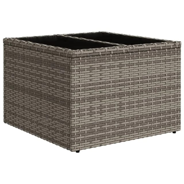 vidaXL Gartentisch mit Glasplatte Grau 55x55x37 cm Poly Rattan 366120