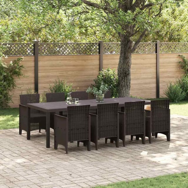 vidaXL 9-tlg Garten-Essgruppe Braun Poly Rattan 3378737