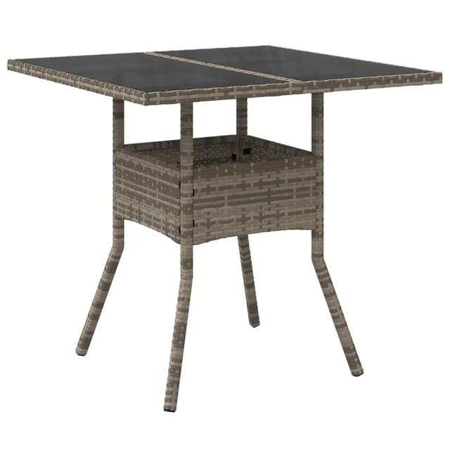 vidaXL Gartentisch mit Glasplatte Grau 80x80x75 cm Poly Rattan 365522