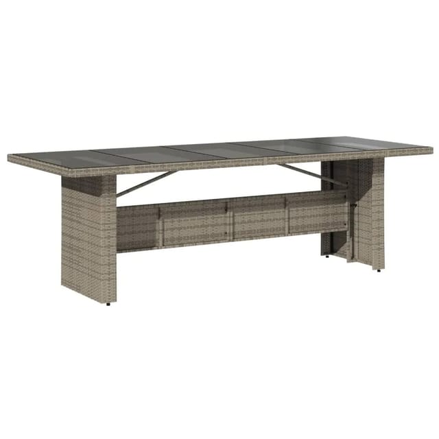 vidaXL Gartentisch mit Glasplatte Grau 240x90x75 cm Poly Rattan 365599