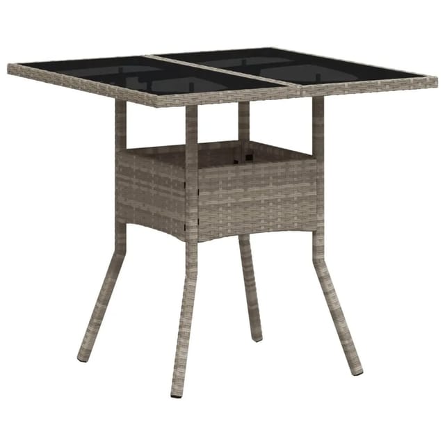 vidaXL Gartentisch mit Glasplatte Hellgrau 80x80x75 cm Poly Rattan 368131