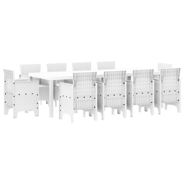 vidaXL 11-tlg Garten-Essgruppe Weiß Poly Rattan 3378602