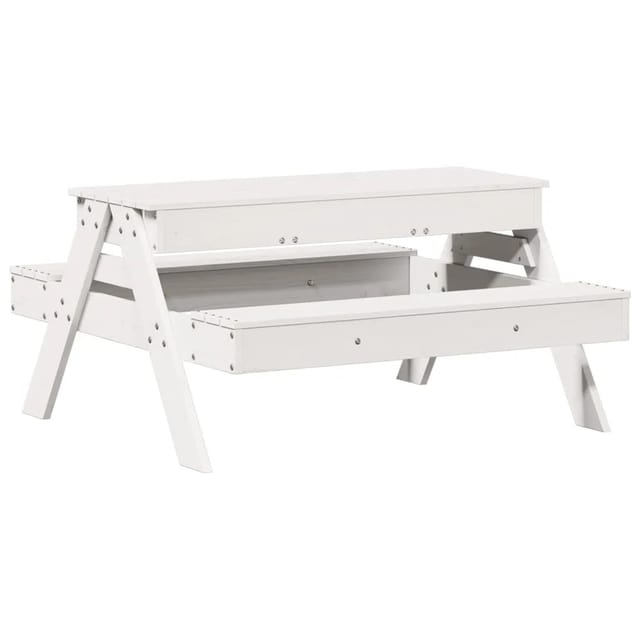 vidaXL Picknicktisch mit Sandkasten für Kinder Weiß Massivholz Kiefer 832593