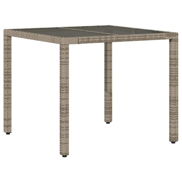 vidaXL Gartentisch mit Glasplatte Grau 90x90x75 cm Poly Rattan 365526