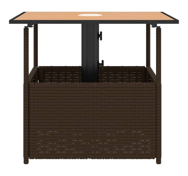 vidaXL Gartentisch mit Schirmloch Braun 55x55x46,5 cm Poly Rattan 364118