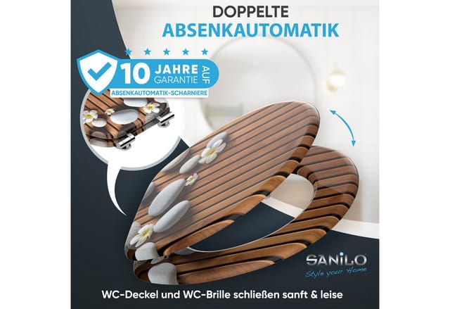 SANILO WC Sitz mit Absenkautomatik Zentara Hochwertiger und Stabiler Toilettendeckel aus Holz