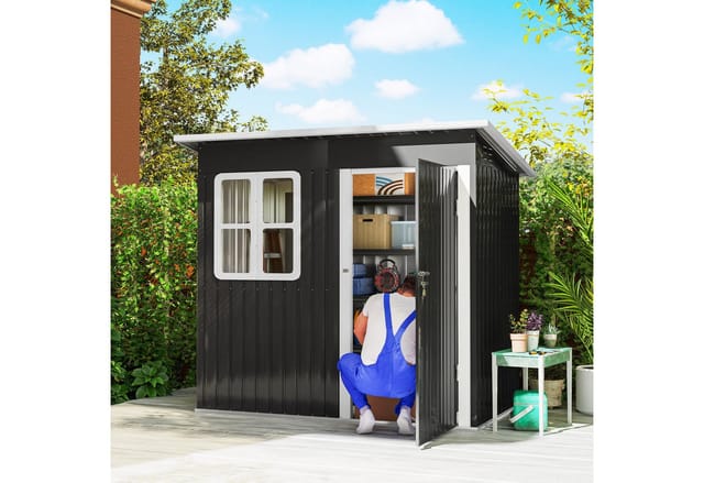 Outsunny Gartenhaus mit Abschließbar Tür Stahl Dunkelgrau 211L x 133B x 190H cm